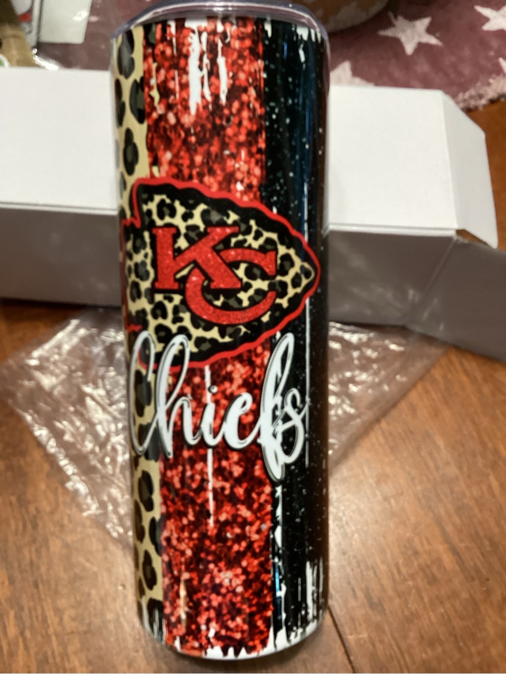 Grace Chiefs Glitter Leopard Skinny Tumbler - Red, Black, Cream
